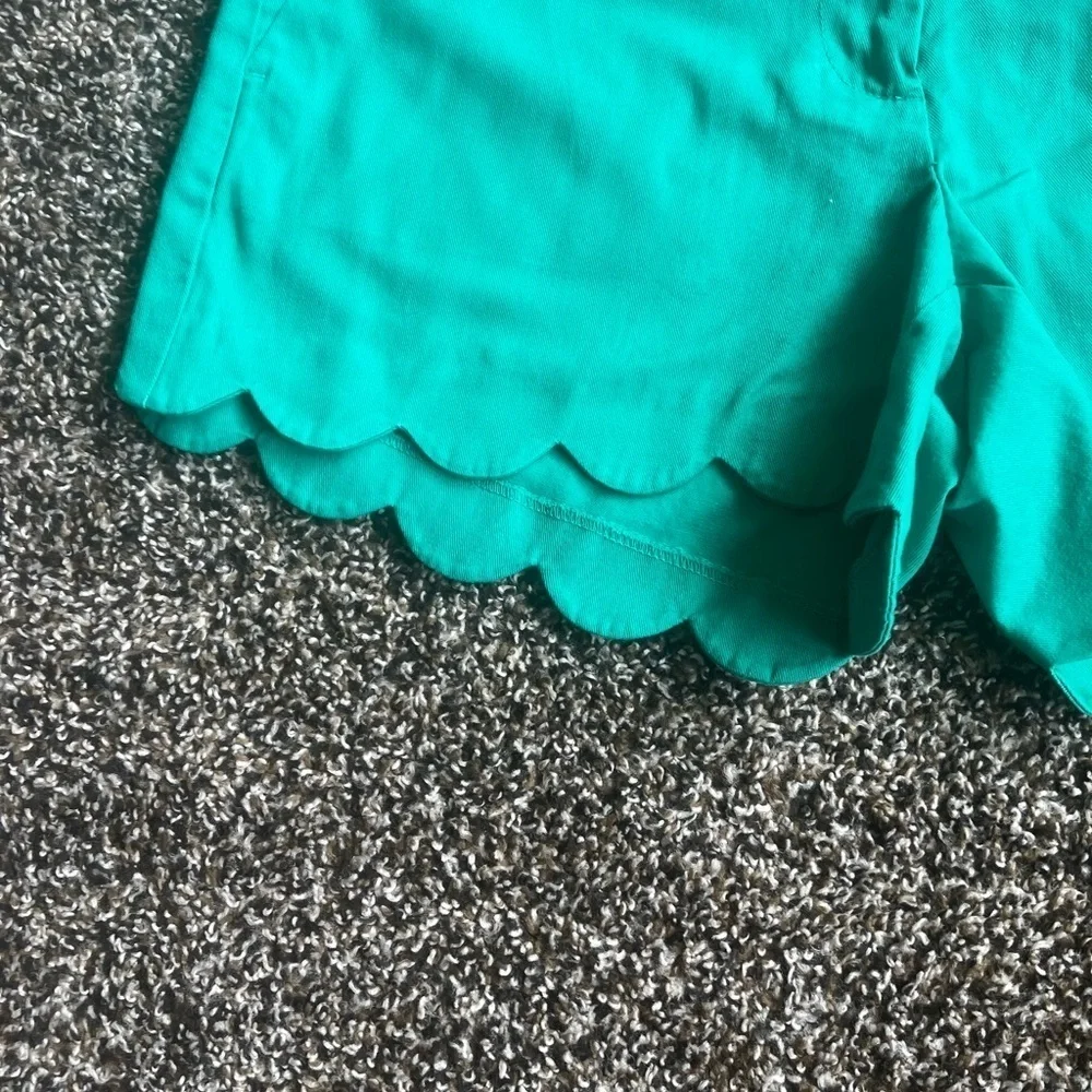 J. Crew High Waist Green Shorts with Scalloped Hem